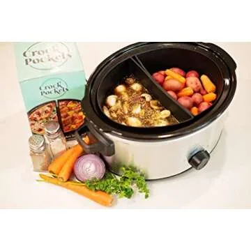 CROCKPOCKETS® 6-Quart Slow Cooker 2 Pc. Dividers Set, Reusable Silicone Inserts, Non-Stick and Leak Resistant, BPA Free, Dishwasher Safe + FREE COOKBOOK
