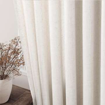 Natural Linen Curtains 90 inches Long for Living Room Grommet Light Filtering Window Curtain 90 inch Length 2 Panels Set Neutral Rustic Farmhouse Semi Sheer Cream Curtains Bedroom Home Office