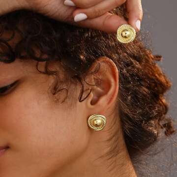 SELFROSE Gold Chunky Earrings for Women,Statement Earrings 14K Gold Plated Dainty Gold Earrings for Women Trendy Hypoallergenic Gold Stud Earrings Big Statement Earrings for Women Tarnish Free Jewelry
