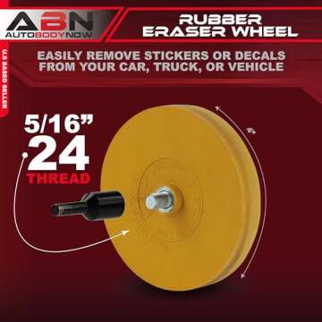 ABN Rubber Eraser Wheel 4in Pad & Adapter 1-Pack – Pinstripe, Adhesive Remover, Vinyl Decal, Graph...