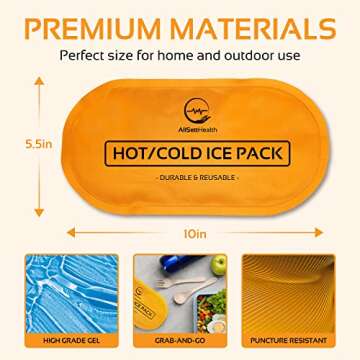 AllSett Health Reusable Hot and Cold Gel Ice Packs for Injuries | Cold Compress, Ice Pack, Gel Ice Packs, Cold Pack, Gel ice Pack, Cold Packs for Injuries, 10.5 in Long x 5 in Wide, | 4 Pack