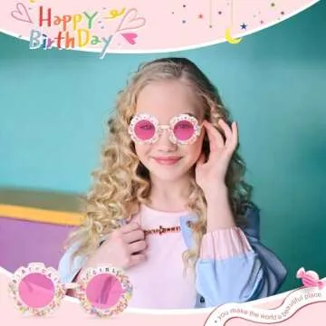 YOGFIT Round Flower Birthday Glasses for Kids Girls Cute Birthday Party Accessories Happy Birthday Gifts Birthday Sunglasses.