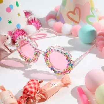 YOGFIT Round Flower Birthday Glasses for Kids Girls Cute Birthday Party Accessories Happy Birthday Gifts Birthday Sunglasses.