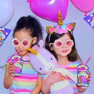 YOGFIT Round Flower Birthday Glasses for Kids Girls Cute Birthday Party Accessories Happy Birthday Gifts Birthday Sunglasses.