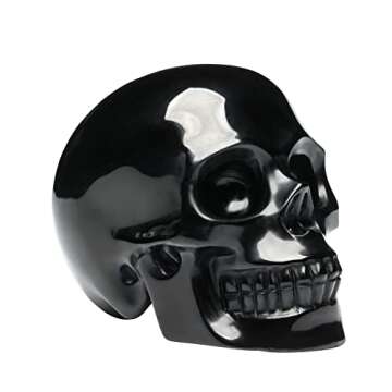 Bmuafry 5''Natural Black Obsidian Crystal Skull Hand Carved Reiki Healing Stone Statue Healing Skull...