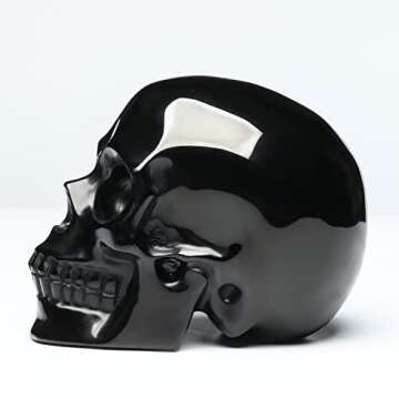 Bmuafry 5''Natural Black Obsidian Crystal Skull Hand Carved Reiki Healing Stone Statue Healing Skull Head Home Office Art Room Decoration