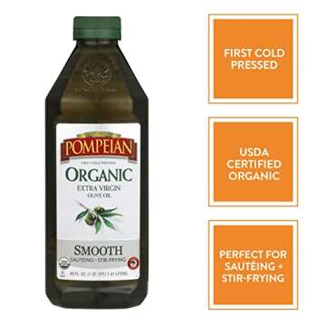 Pompeian USDA Organic Smooth Extra Virgin Olive Oil, First Cold Pressed, Smooth, Delicate Flavor, Pe...