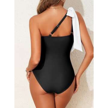 Herseas Women's Black One Piece One Bow Shoulder Cutout Padded Swimsuit High Waisted Teen Elegant Ba...