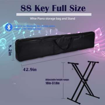 88 Key Digital Piano, Semi Weighted Electronic Keyboard Piano with Music Stand, Power Supply, Sustain Pedal, Bluetooth, Stand, MIDI, for Beginner Professional at Home, Stage