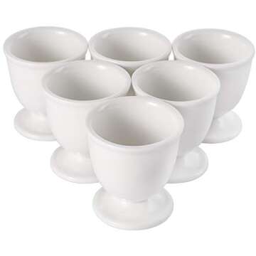 Yesland 8 Pack Ceramic Egg Cups, Porcelain White Egg Stand Holders for Soft Hard Boiled Eggs for Bre...