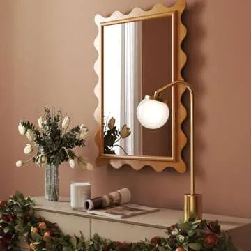 SORBARIA Mirror, Nebuly, with Scalloped Curvy Frame Edge, Gold Leaf, Rectangular, 24" x 34"
