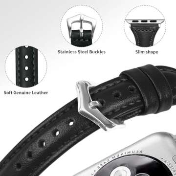 OULUCCI Compatible Apple Watch Bands For women 38/40/41/42/44/45/46/49mm, Top Slim Grain Leather Ban...