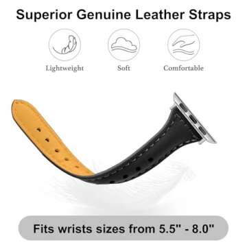 OULUCCI Compatible Apple Watch Bands For women 38/40/41/42/44/45/46/49mm, Top Slim Grain Leather Band Replacement Strap For iWatch Ultra SE SE2 Series 10/9/8/7/6/5/4/3/2/1