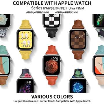 OULUCCI Compatible Apple Watch Bands For women 38/40/41/42/44/45/46/49mm, Top Slim Grain Leather Band Replacement Strap For iWatch Ultra SE SE2 Series 10/9/8/7/6/5/4/3/2/1