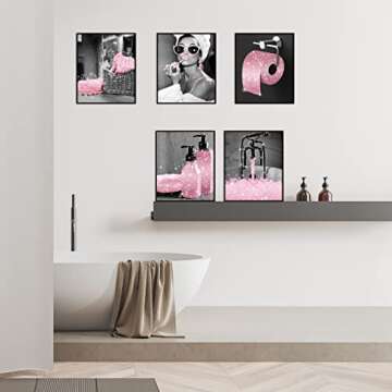Luodroduo Fashion Wall Art Decor Prints Set of 6 Black and White Pink Glam Glitter Canvas Posters Pictures Photos Artwork Wall Modern Women Funny Bathroom (B&W PINK, 8"x10" UNFRAMED)