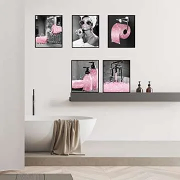 Luodroduo Fashion Wall Art Decor Prints Set of 6 Black and White Pink Glam Glitter Canvas Posters Pictures Photos Artwork Wall Modern Women Funny Bathroom (B&W PINK, 8"x10" UNFRAMED)