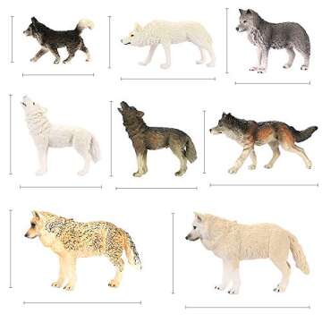 Intsun Wolf Toys Figures 8Pcs, Animal Toys Wolf Figurines Zoo Pack, Realistic Hand-Drawn Figurines, Cool Collection & Exhibits Best Gift for Boys & Girls