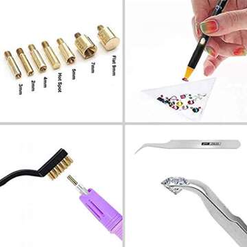 Hotfix Applicator,DIY Hot Fix Rhinestone Setter Applicator Wand Tool Kit Set with 7 Different Sizes Tips,Support Stand (Pink)