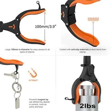 2-Pack Grabber Reacher Tool, 32" Grabbers for Elderly, Trash Picker Grabber with Light, Extended Claw Reacher Tool, Foldable Pick Up Grab Tool, Magnetic Sticks Grippers for Reaching (Orange)