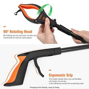 2-Pack Grabber Reacher Tool, 32" Grabbers for Elderly, Trash Picker Grabber with Light, Extended Claw Reacher Tool, Foldable Pick Up Grab Tool, Magnetic Sticks Grippers for Reaching (Orange)