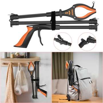 2-Pack Grabber Reacher Tool, 32" Grabbers for Elderly, Trash Picker Grabber with Light, Extended Claw Reacher Tool, Foldable Pick Up Grab Tool, Magnetic Sticks Grippers for Reaching (Orange)