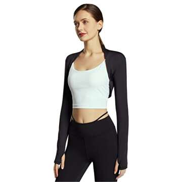 Women Open Front Cropped Bolero Cardigan Shawl Arm Sleeve Casual Everyday Fashion Shrug for Sports Golfing Ballet Dance Black