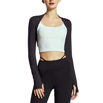 Women Open Front Cropped Bolero Cardigan Shawl Arm Sleeve Casual Everyday Fashion Shrug for Sports Golfing Ballet Dance Black
