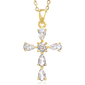 BLUEW Cross Pendant Necklace, Gold Plated Stainless Steel Dainty Handmade Jewelry for Women, Sparkly...