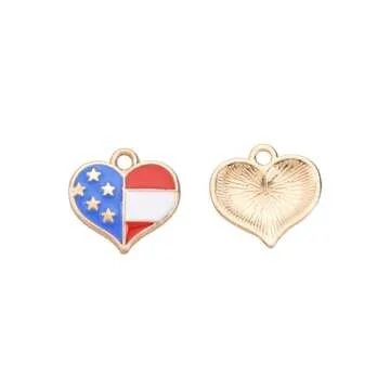 Pack of 80 US Flag Heart Enamel Charms Gold Plated Colored Pendants Hawaii Style Accessories for Nec...