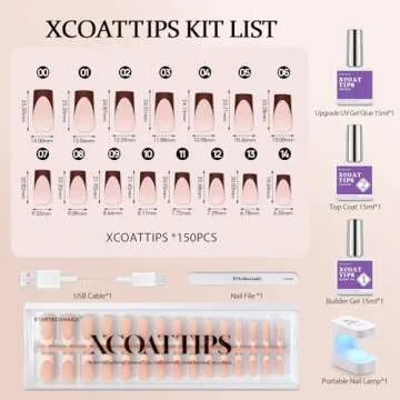 BTArtboxnails XCOATTIPS French Gel Nails - Skin Tones French Tip Press on Nails, Long Square Nail Tips with Nail Gel, French Protecting Duo, Nail Lamp, All in One Fake Nail Valentines Day Gifts
