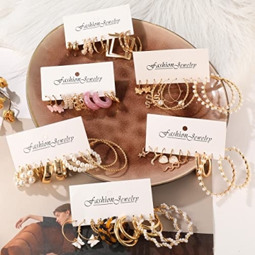 30 Pairs Gold Hoop Earrings Set for Women Fashion Trendy Jewelry