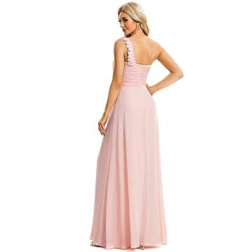 Ever-Pretty Womens Deep V Neck Pleated A Line Floor-Length Wedding Guest Dress Pink US8
