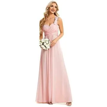 Ever-Pretty Womens Deep V Neck Pleated A Line Floor-Length Wedding Guest Dress Pink US8
