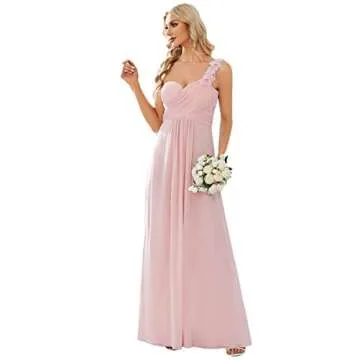 Ever-Pretty Womens Deep V Neck Pleated A Line Floor-Length Wedding Guest Dress Pink US8