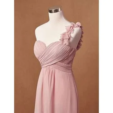 Ever-Pretty Womens Deep V Neck Pleated A Line Floor-Length Wedding Guest Dress Pink US8