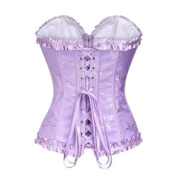 YUNAR Women's Beautiful Floral Lace Up Boned Overbust Corset Bustier Lingerie Bodyshaper Top (XL, Pu...