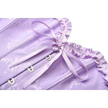 YUNAR Women's Beautiful Floral Lace Up Boned Overbust Corset Bustier Lingerie Bodyshaper Top (XL, Purple)