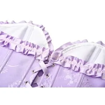 YUNAR Women's Beautiful Floral Lace Up Boned Overbust Corset Bustier Lingerie Bodyshaper Top (XL, Purple)