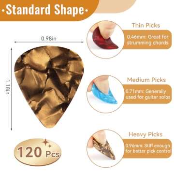 PEASUG 120 Pcs Colorful Guitar Picks - 3 Thicknesses for Every Player