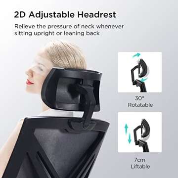 Hbada Ergonomic Office Chair High Back Desk Chair Recliner Chair with Lumbar Support Height Adjustable Seat, Headrest- Breathable Mesh Back Soft Foam Seat Cushion with Footrest, Black