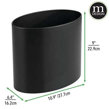 mDesign Stainless Steel Metal Oval Trash Can, 7.9 Liter/2.09 Gallon Wastebasket, Garbage Basket Bin for Bathroom, Bedroom, Kitchen, Home Office, Holds Waste and Recycle, Mirri Collection, Black