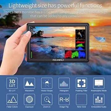 FEELWORLD FW568 V3 Upgrade 6 Inch Camera Field Monitor with 4k HDMI Ultra Bright Screen 3D Lut Small...
