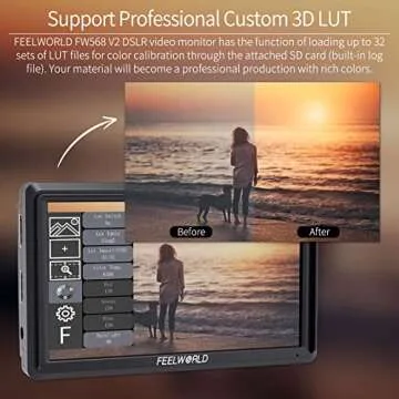 FEELWORLD FW568 V3 Upgrade 6 Inch Camera Field Monitor with 4k HDMI Ultra Bright Screen 3D Lut Small Full HD 1920x1080 IPS Video Peaking Focus for DSLR Cameras Include Sunshade and Tilt Arm Mount