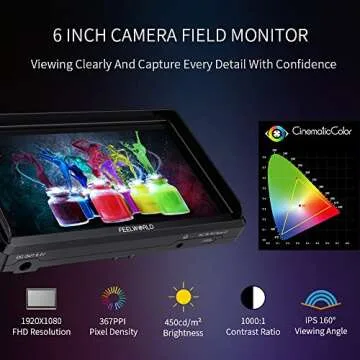 FEELWORLD FW568 V3 Upgrade 6 Inch Camera Field Monitor with 4k HDMI Ultra Bright Screen 3D Lut Small Full HD 1920x1080 IPS Video Peaking Focus for DSLR Cameras Include Sunshade and Tilt Arm Mount