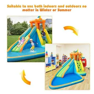 HONEY JOY Inflatable Water Slide, Giant Water Park Castle Bouncy House for Backyard, Climbing Wall, Splash Pool, Outdoor Blow up Water Slides Inflatables for Kids and Adults(Without Blower)