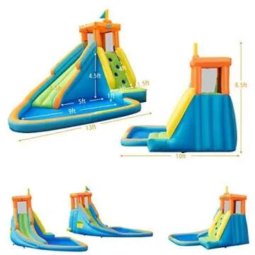 HONEY JOY Inflatable Water Slide, Giant Water Park Castle Bouncy House for Backyard, Climbing Wall, Splash Pool, Outdoor Blow up Water Slides Inflatables for Kids and Adults(Without Blower)
