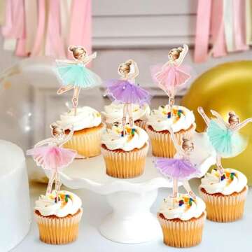 Keaziu 24 Pack Ballerina Tutu Cupcake Toppers Pink Purple Ballet Girl Cupcake Picks Dancing Cake Des...