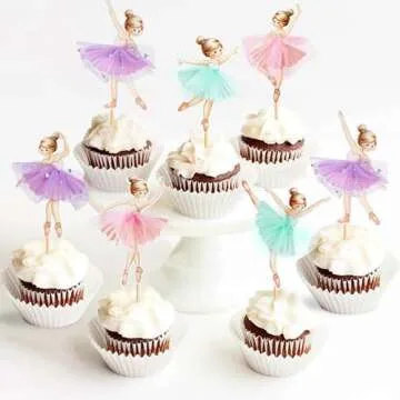Keaziu 24 Pack Ballerina Tutu Cupcake Toppers Pink Purple Ballet Girl Cupcake Picks Dancing Cake Dessert Muffin Toppers for Wedding Baby Shower Birthday Party
