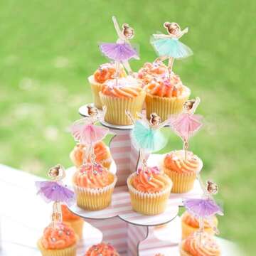 Keaziu 24 Pack Ballerina Tutu Cupcake Toppers Pink Purple Ballet Girl Cupcake Picks Dancing Cake Dessert Muffin Toppers for Wedding Baby Shower Birthday Party