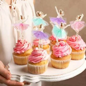 Keaziu 24 Pack Ballerina Tutu Cupcake Toppers Pink Purple Ballet Girl Cupcake Picks Dancing Cake Dessert Muffin Toppers for Wedding Baby Shower Birthday Party